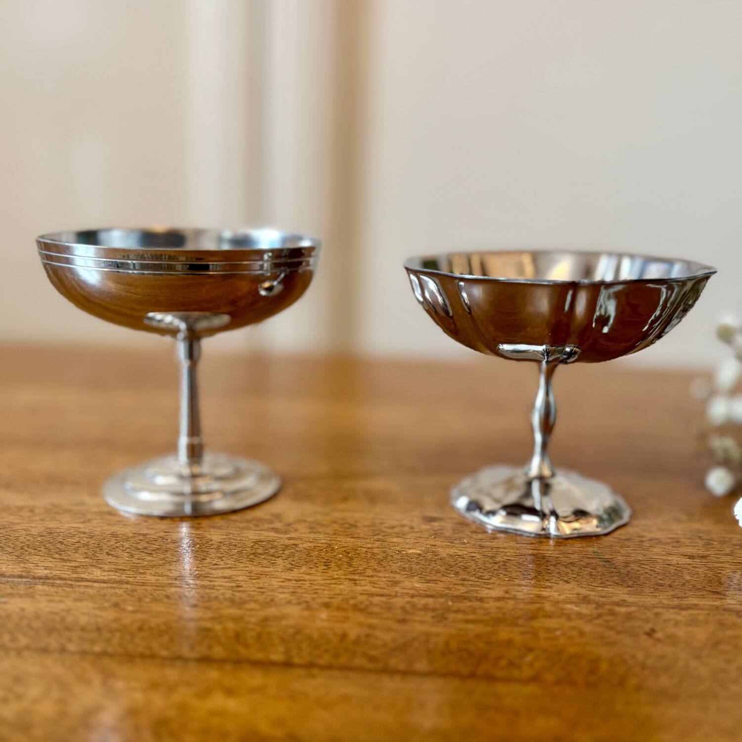 Set of 9 vintage silver stainless steel dessert bowls