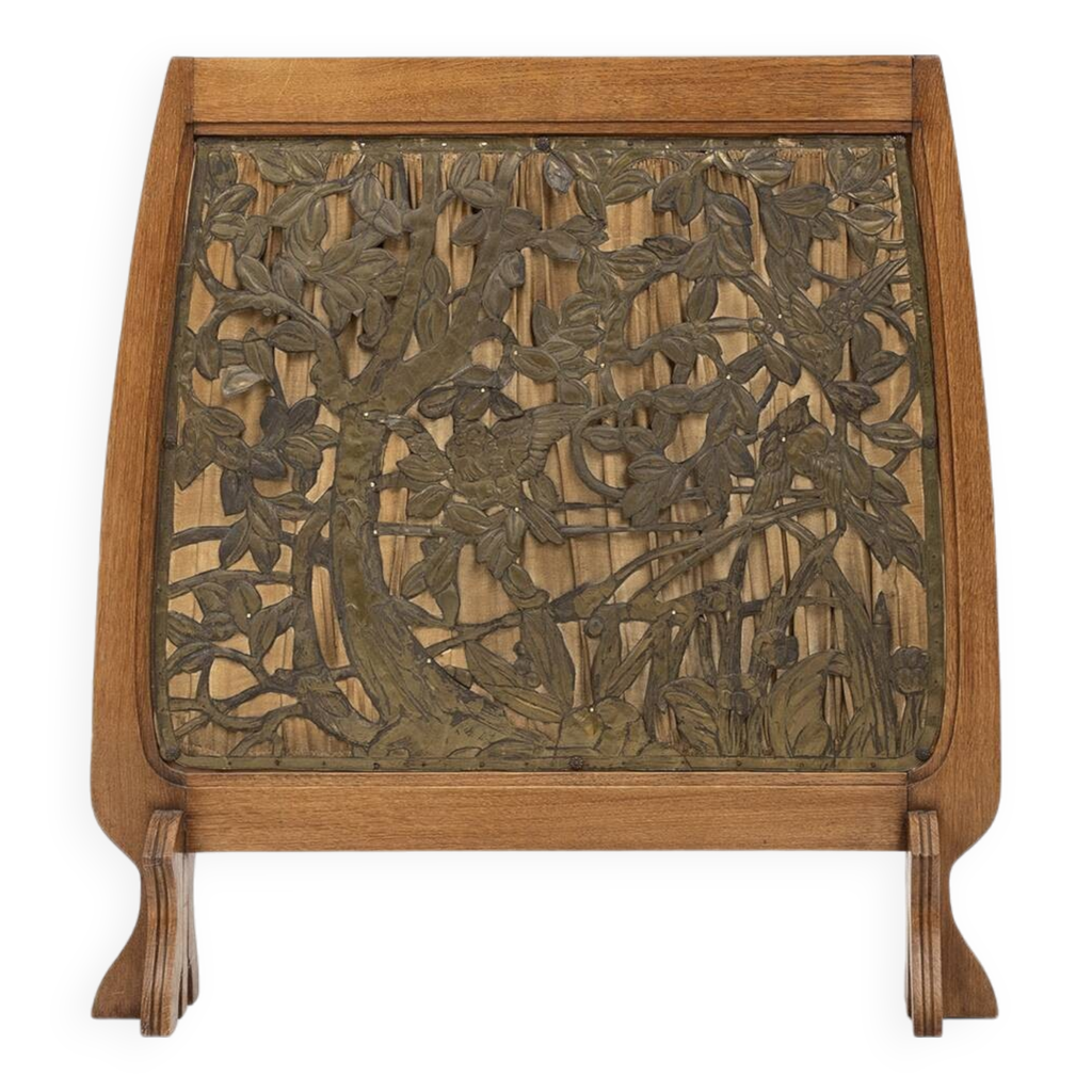 Pare-feu (écran De Cheminée) Vintage En Bois Massif - Motif Faune Britannique, Lin Irlandais, Dimensions Environ 95x58x24 Cm