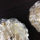Pair of ice glass and brass wall lights by Limburg / vintage 60s-70s