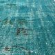 Distressed Turkish Narrow Runner 304 x 76 cm Wool Vintage rug, Overdyed Turquoise