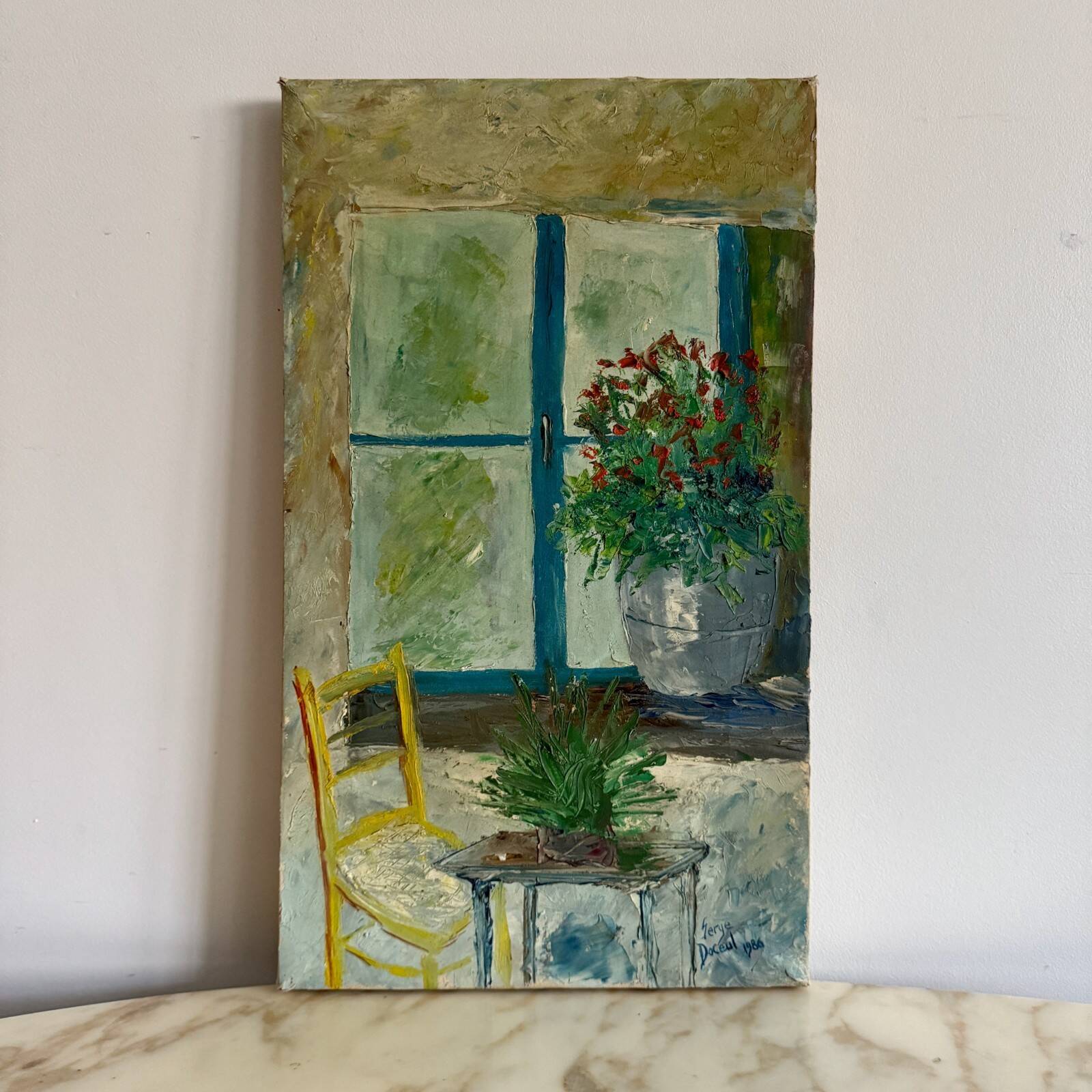 Oil on canvas still life bouquet of flowers by Serge Doceul 1986