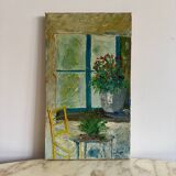 Oil on canvas still life bouquet of flowers by Serge Doceul 1986