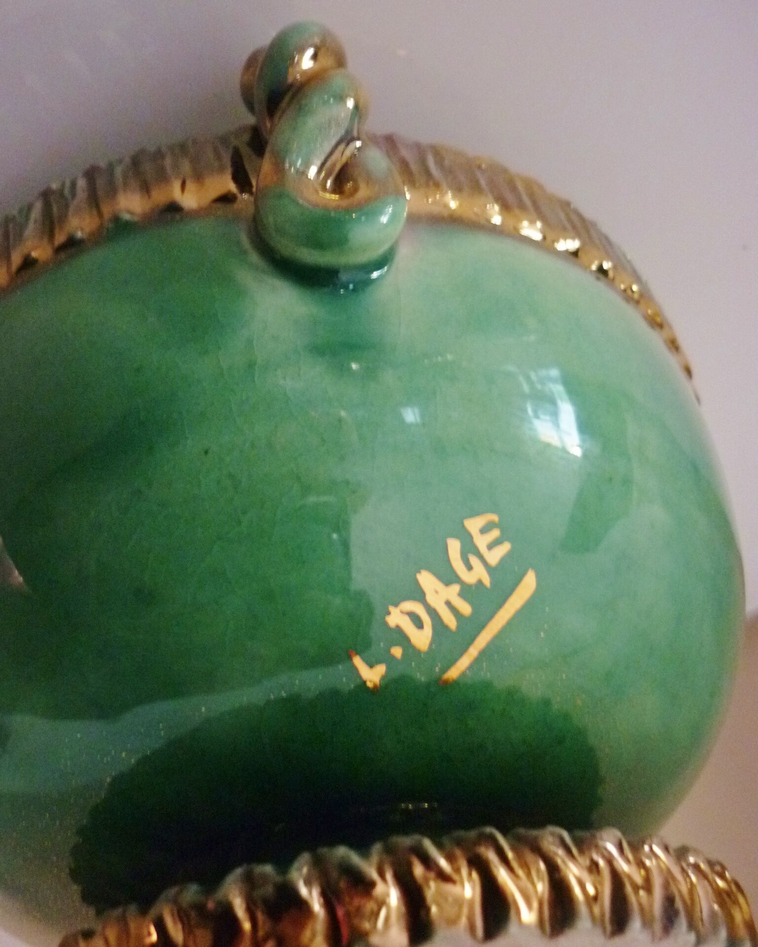 Cup, empty glazed ceramic pocket, signed Louis Dage, 50s