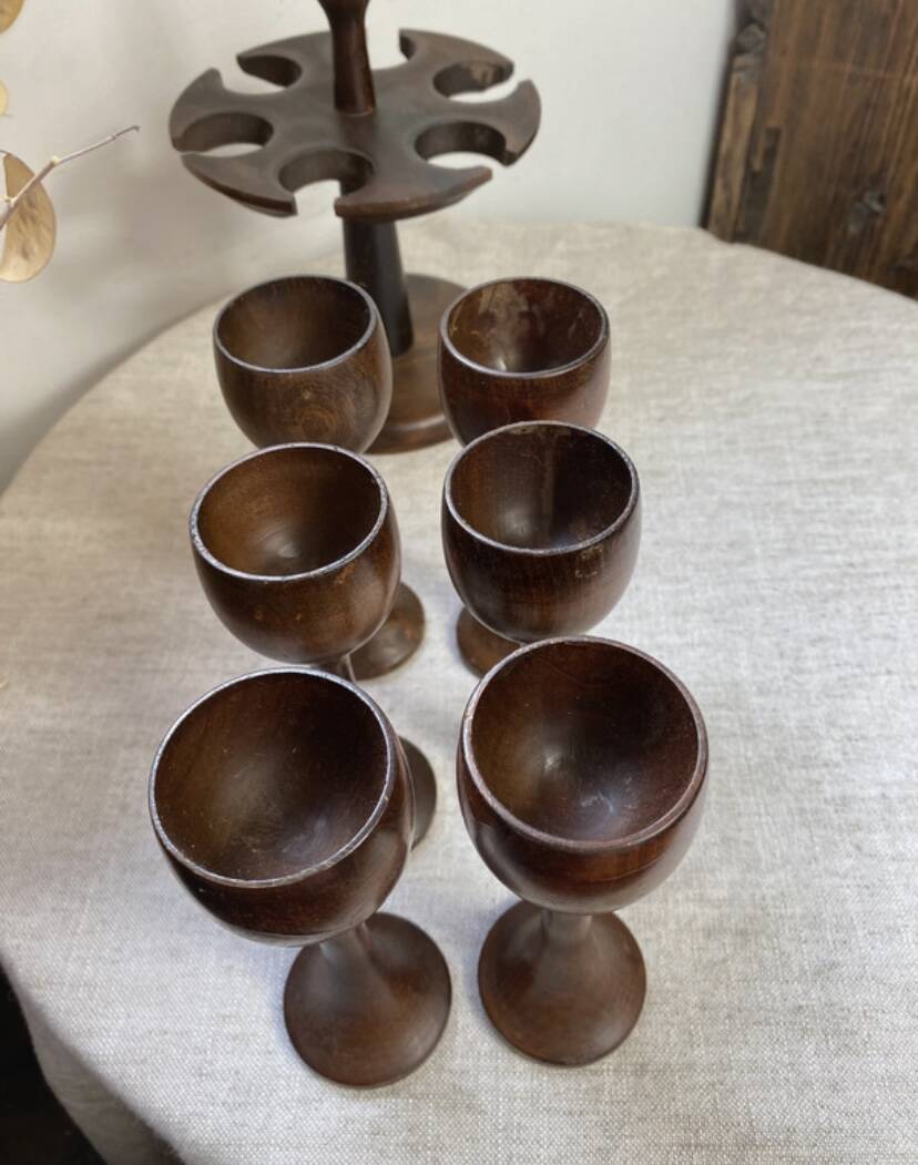 Wooden egg cups with stand