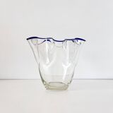 Blue-edged blown glass handkerchief vase