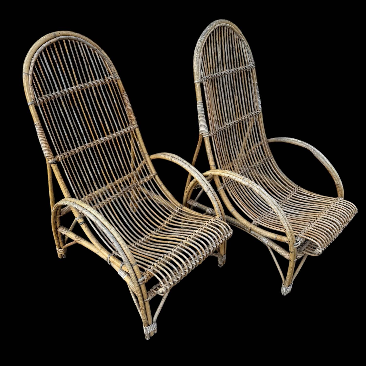 Huge pair of rattan armchairs from the 50s, South of France