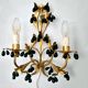 Lights, gold metal with green glass drops, Italy mid-1900s Regency.