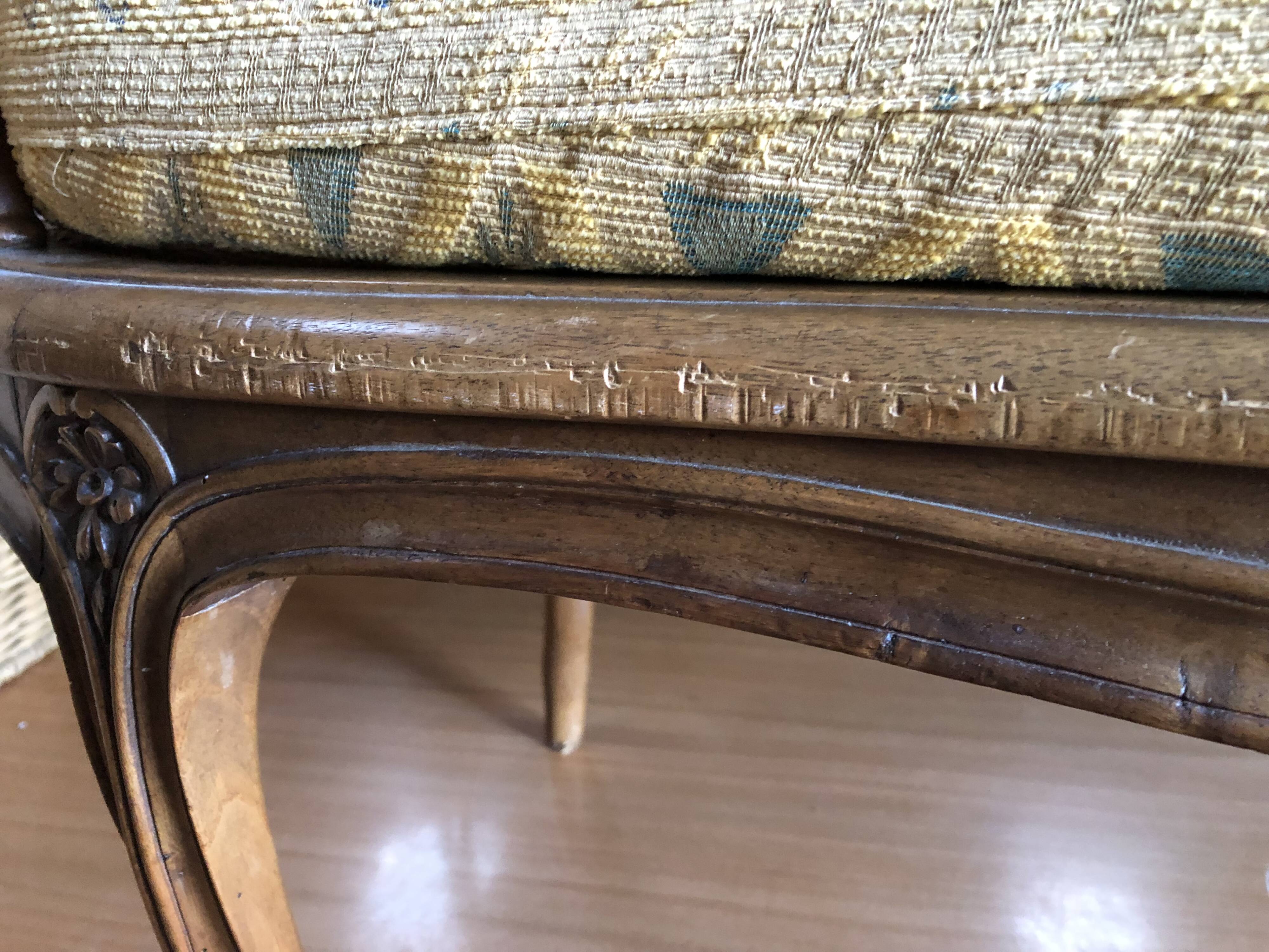 Antique Louis XV bench in solid walnut and caning