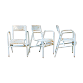 Suite of 3 steel garden chairs and perforated steel sheet