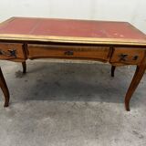 Louis XV Style Desk - Cherry Wood - Red Leather Top - with Extensions
