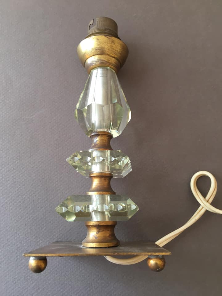 Faceted cut glass lamp base with brass base