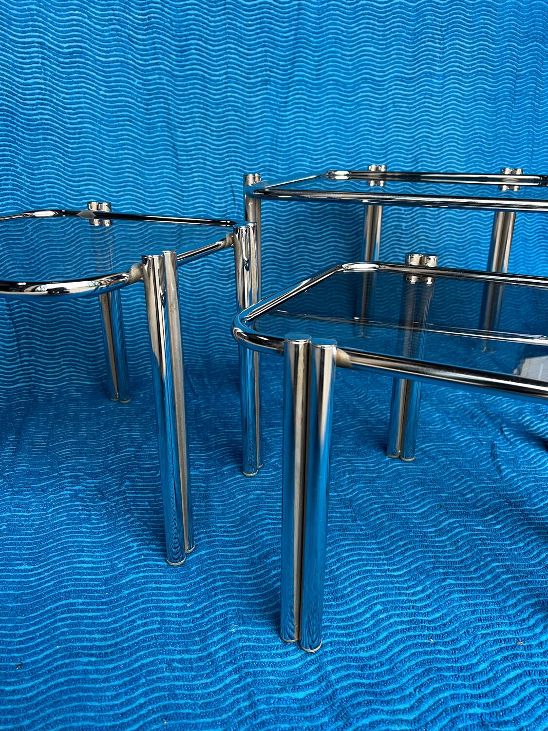 Set of 3 vintage nesting tables 1970 hollywood regency gold metal