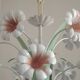 French Vintage 5 Light White Metal Chandelier With Pretty Pink Flowers