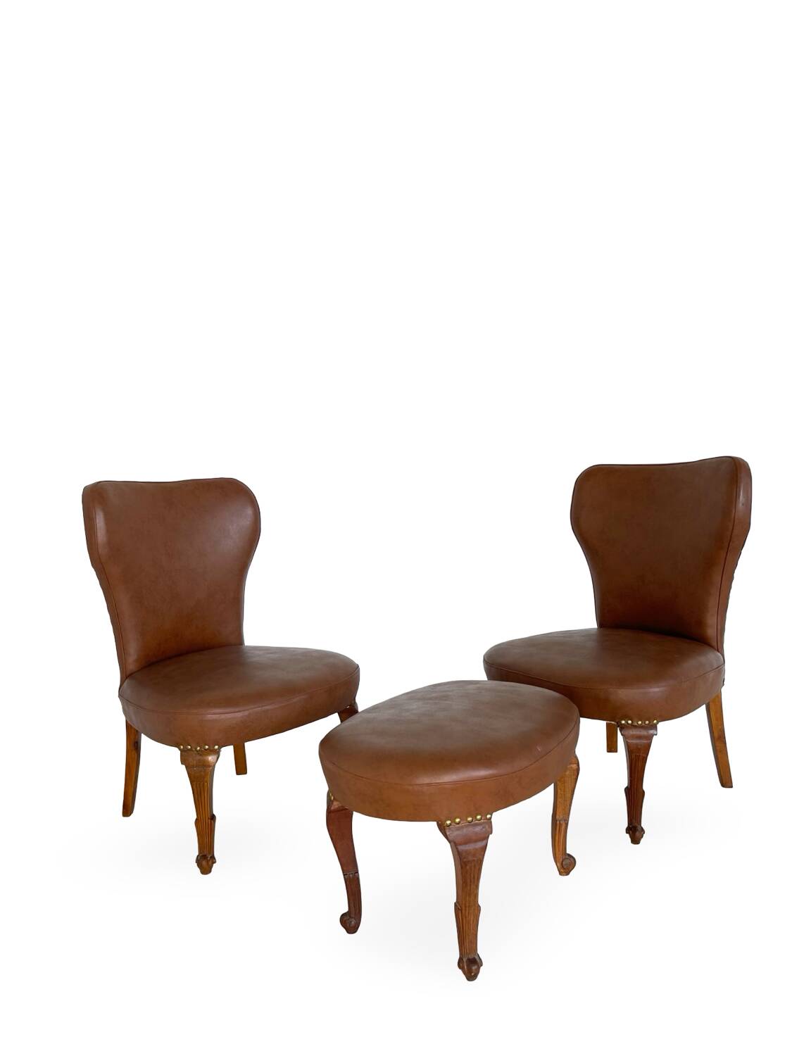 Ensemble de chaises d'appoint et tabouret pour pied, années 1950.