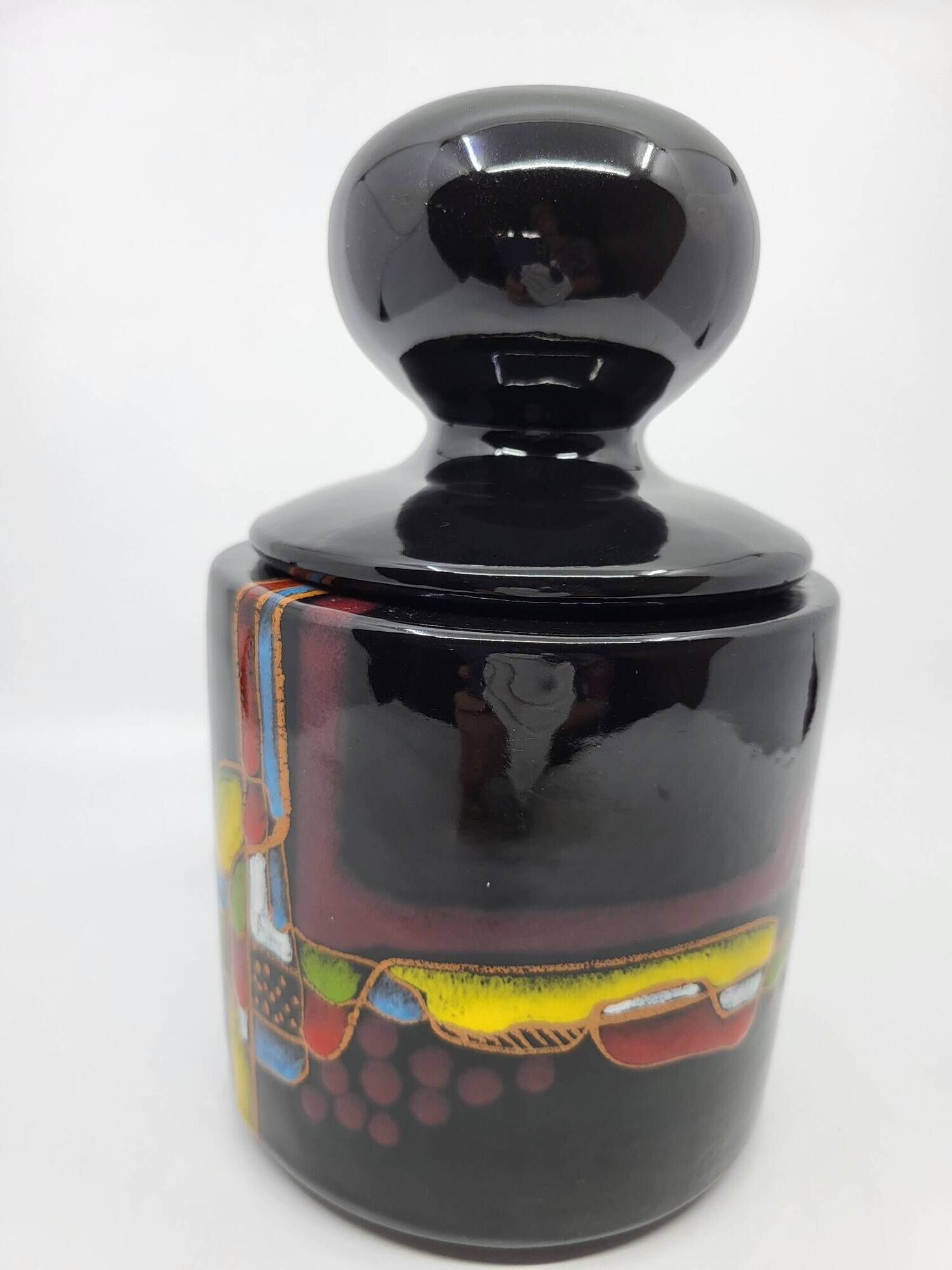 Covered pot or Bonbonnière, Verzolini in black ceramic, Italy 1960.