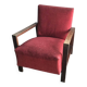 Set de 2 fauteuils Art Déco en bois et tissu bordeaux/marron - années 1940