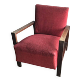 Set of 2 Art Deco armchairs in wood and burgundy/brown fabric - 1940s