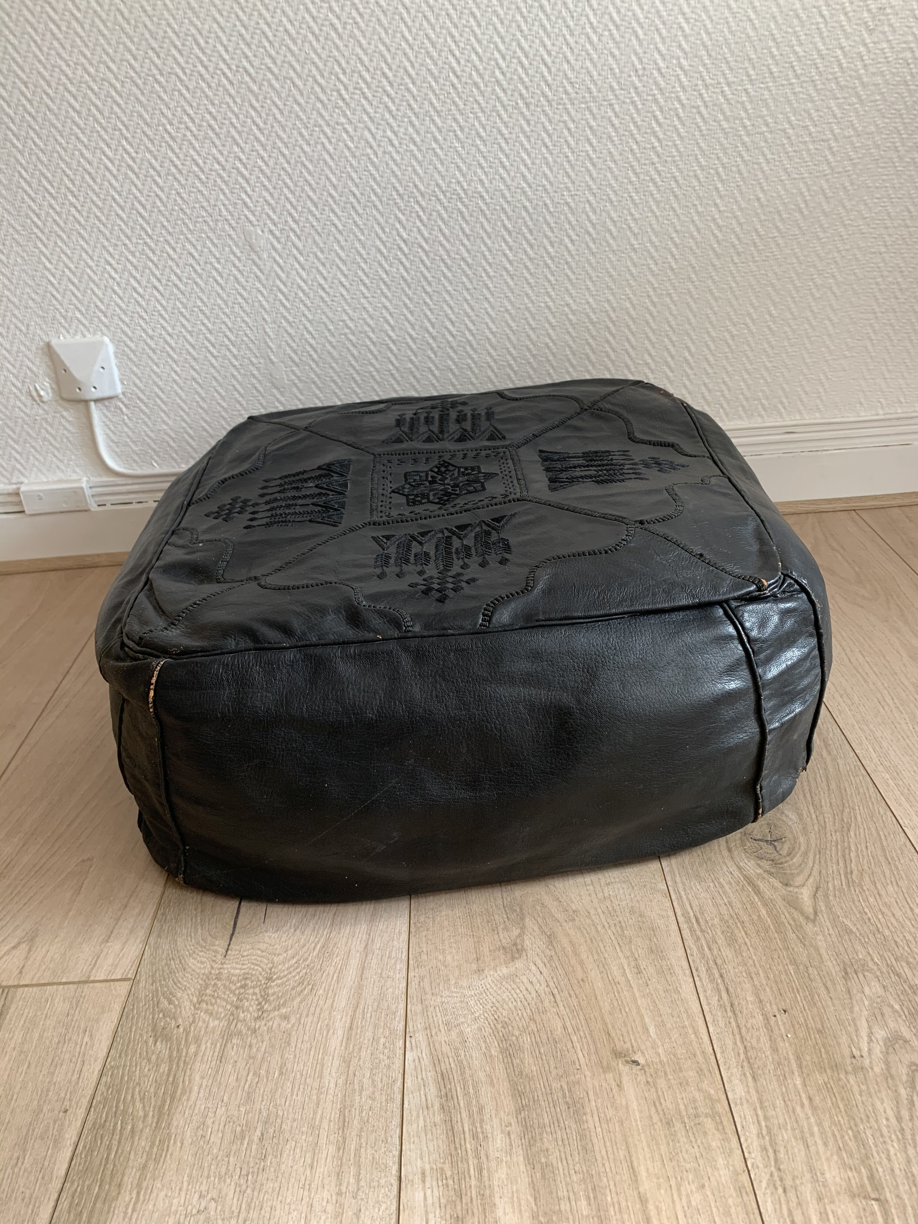 Moroccan vintage square leather pouf