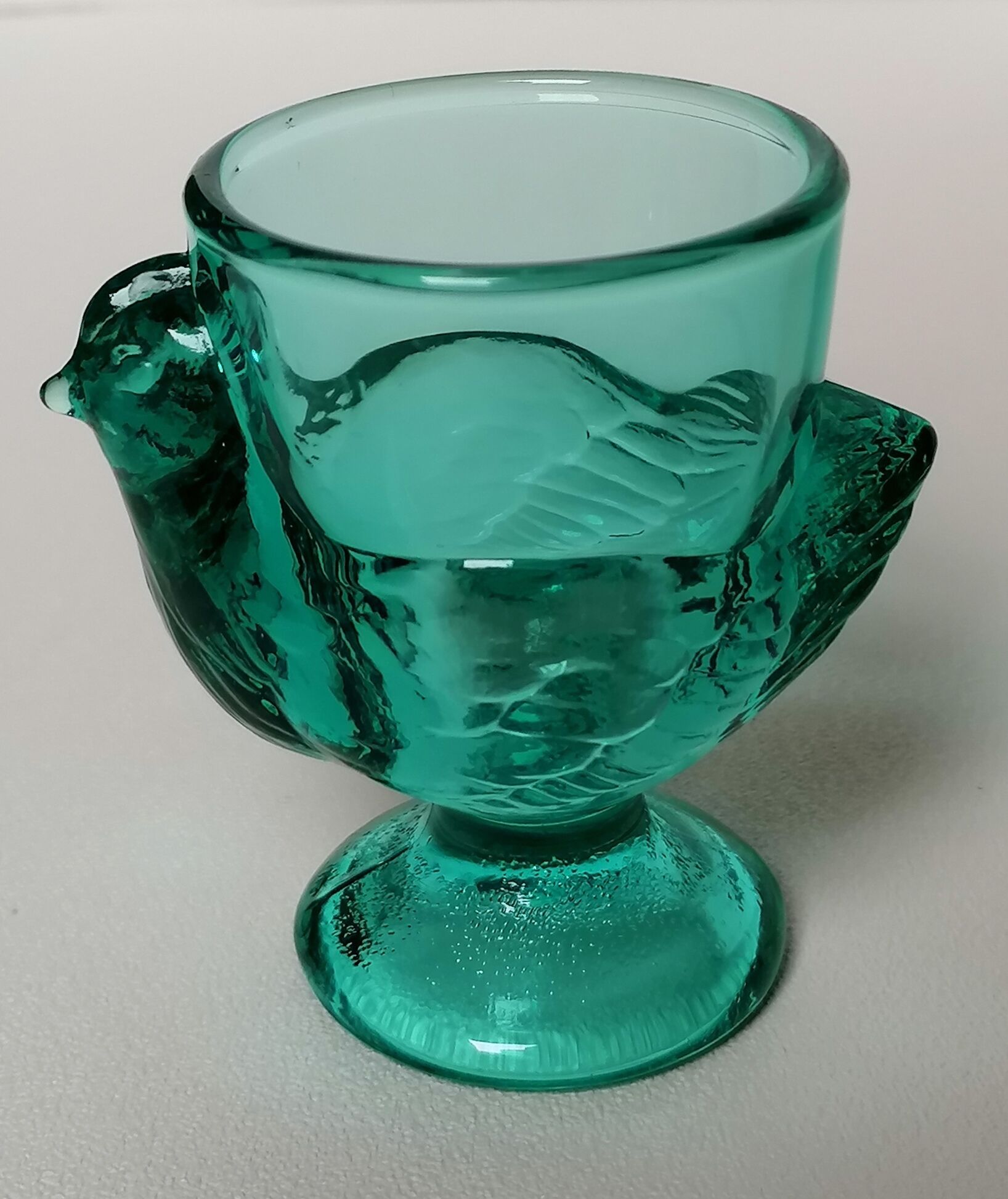Coquetier hen glass blue green emerald