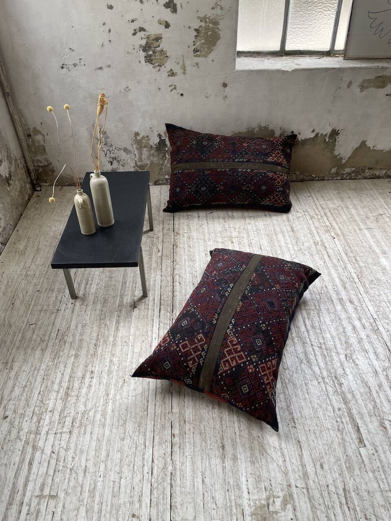 Pair of vintage XXL Kilim cushions
