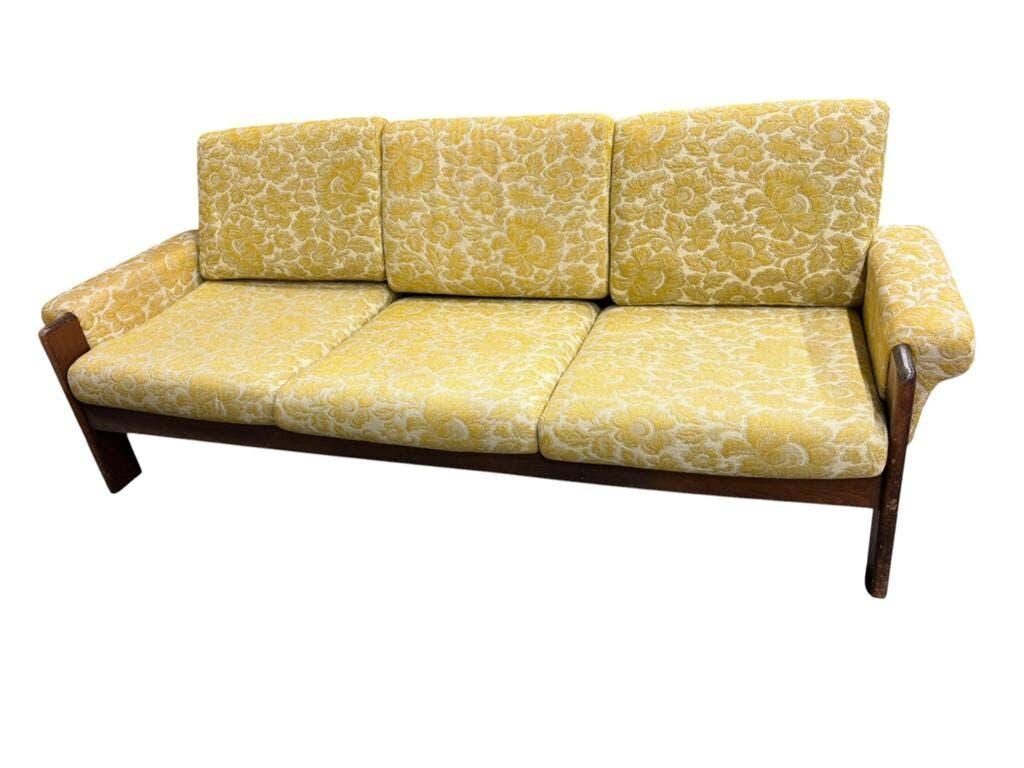 Vintage wooden sofa / armchair with yellow accent
