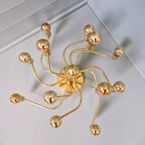 Large designer brass ceiling light, 70s