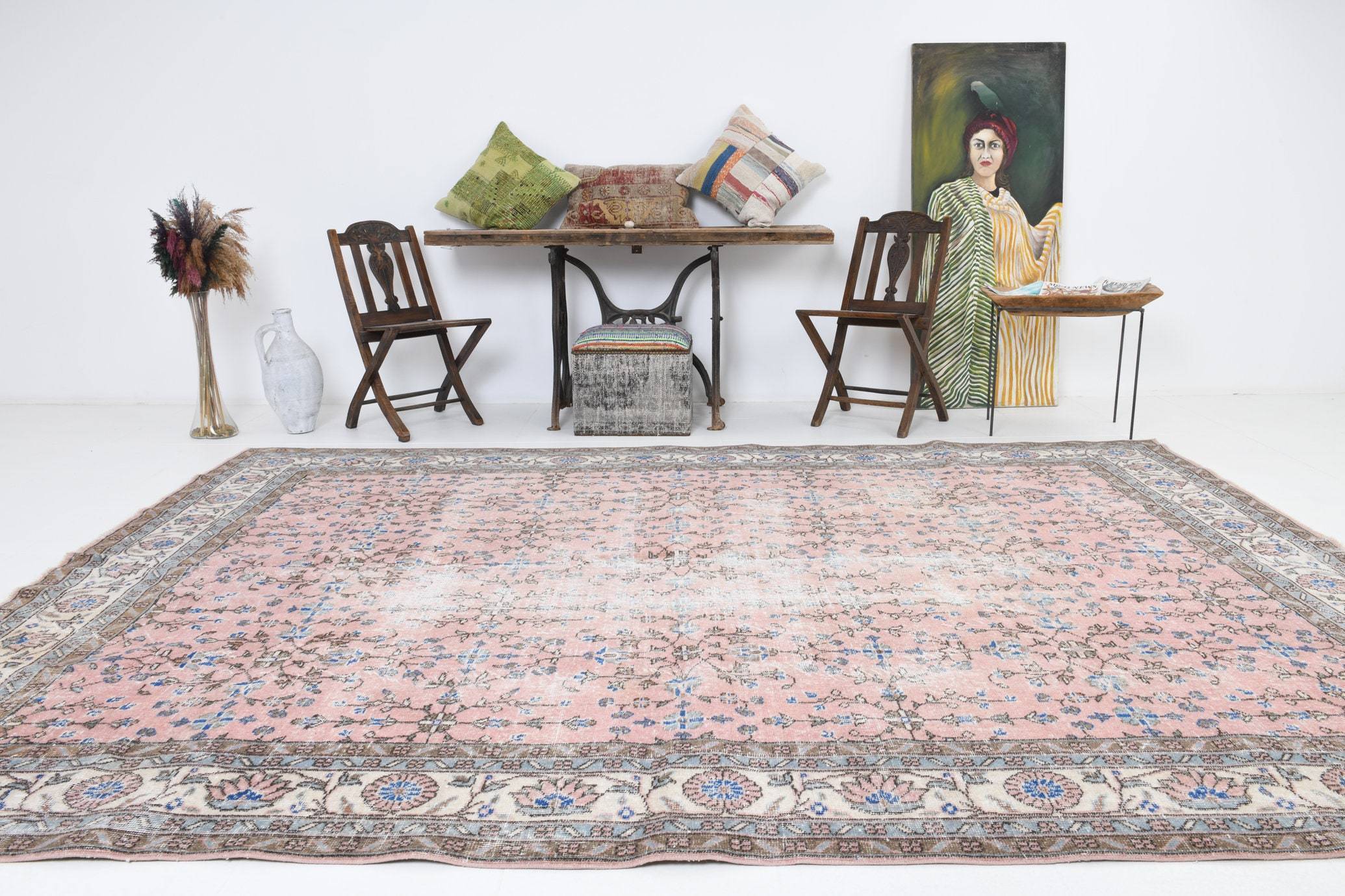 8' x 11' Pink Turkish Vintage Rug - 247x349 cm