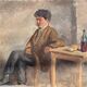 Old painting, portrait of a peasant, signed Étienne Chabrier, dated 1953
