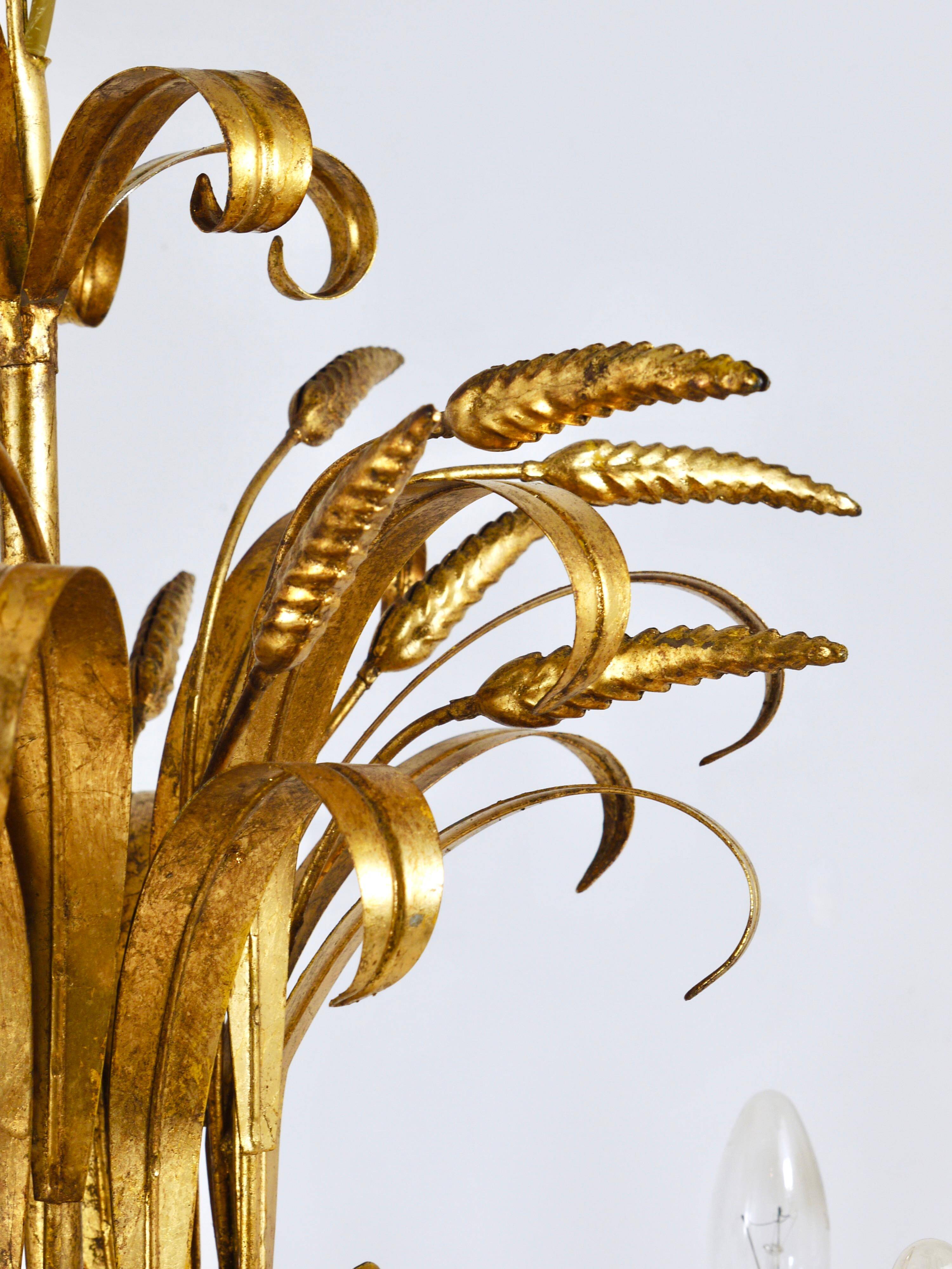 Hans Kögl XL Hollywood Regency golden wheat floral bouquet in iron, 1970s