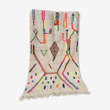 Berber carpet Beni Ouarain off-white with colorful patterns