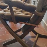 Pair of velvet folding chairs and an ottoman 1950
