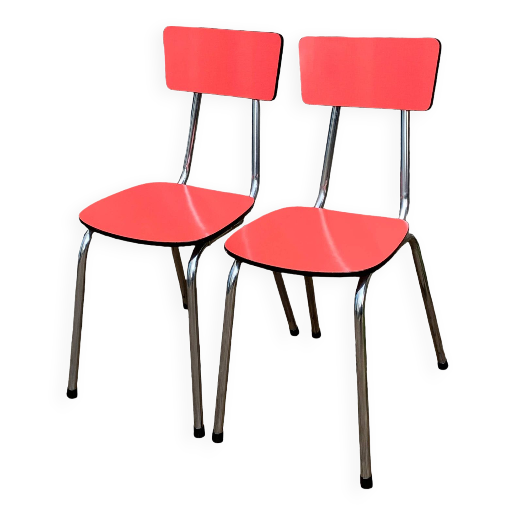 Pair of red Formica chairs Roc 1960