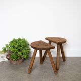 Set of 2 wooden tripod stools