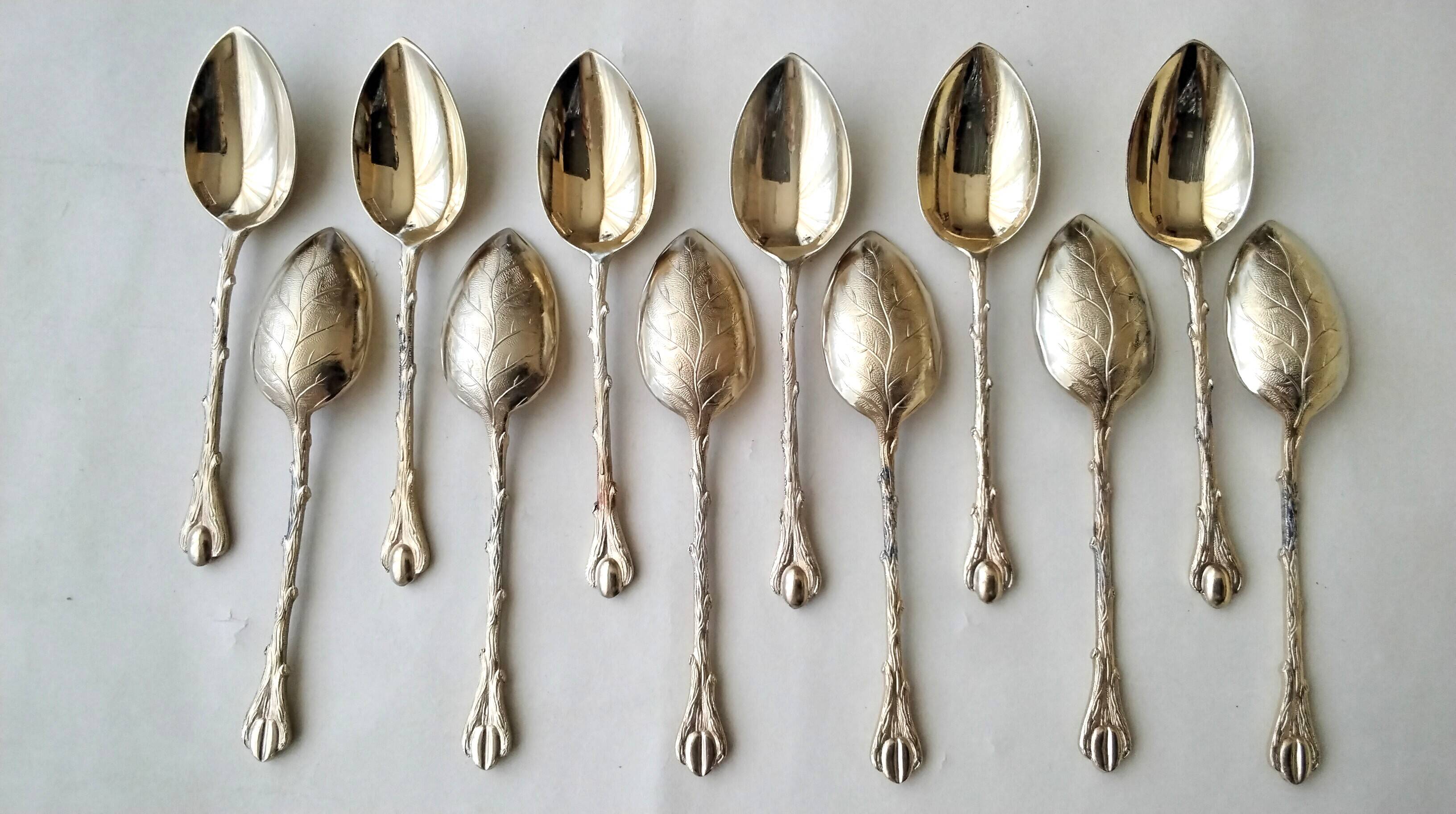12 gold metal moka spoons Deetjen Model "Coffee Bean"