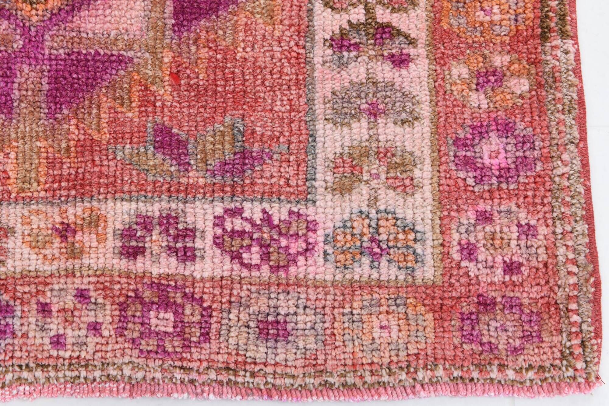 3x12 Vintage Pink & Red Turkish Runner Rug, Super Soft Rug, 86x378Cm
