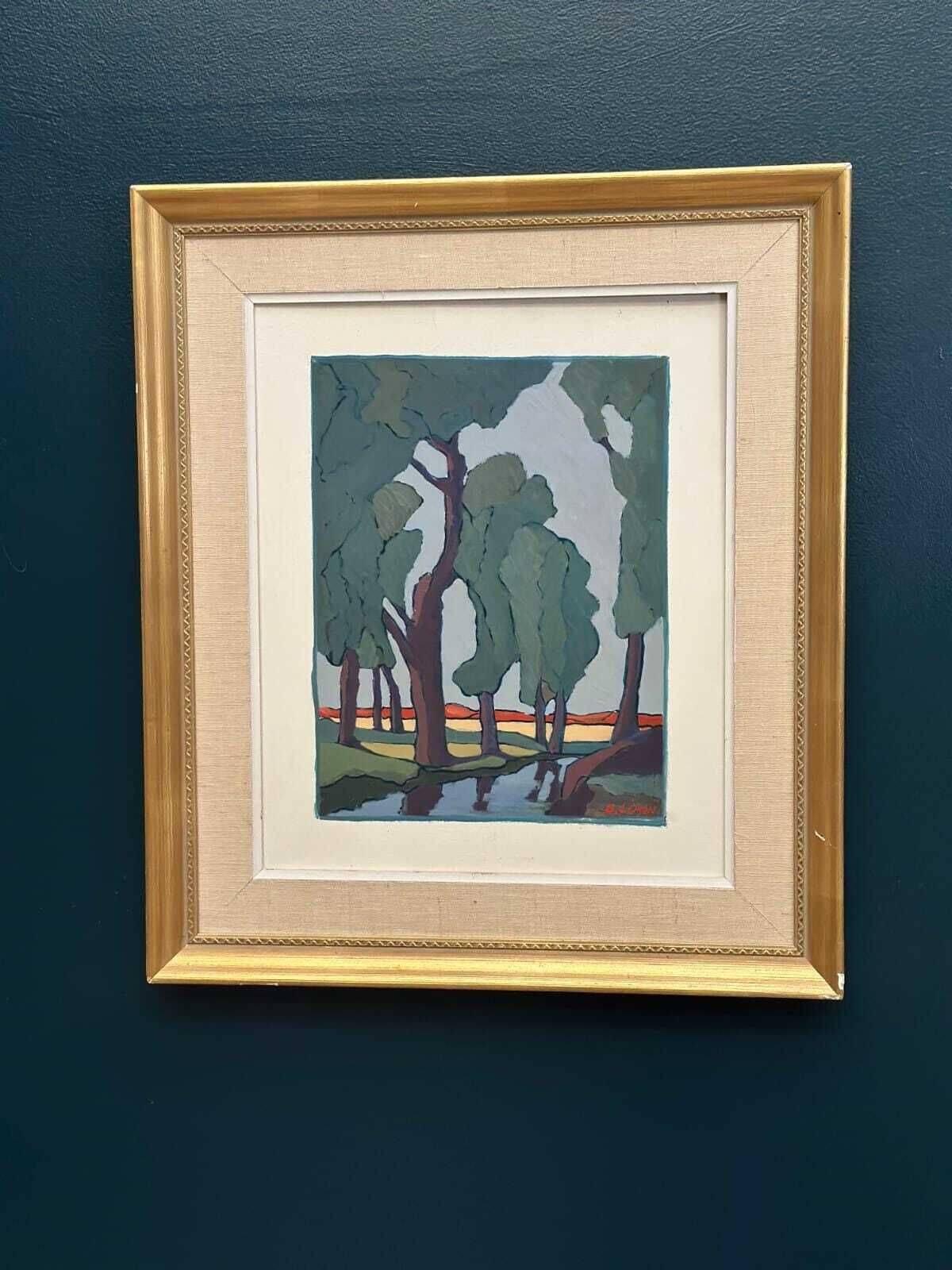 Original Mid Century Swedish Oil On Panel – "Landscape With Trees" By Josef Emil B Lemon – Vintage & Framed