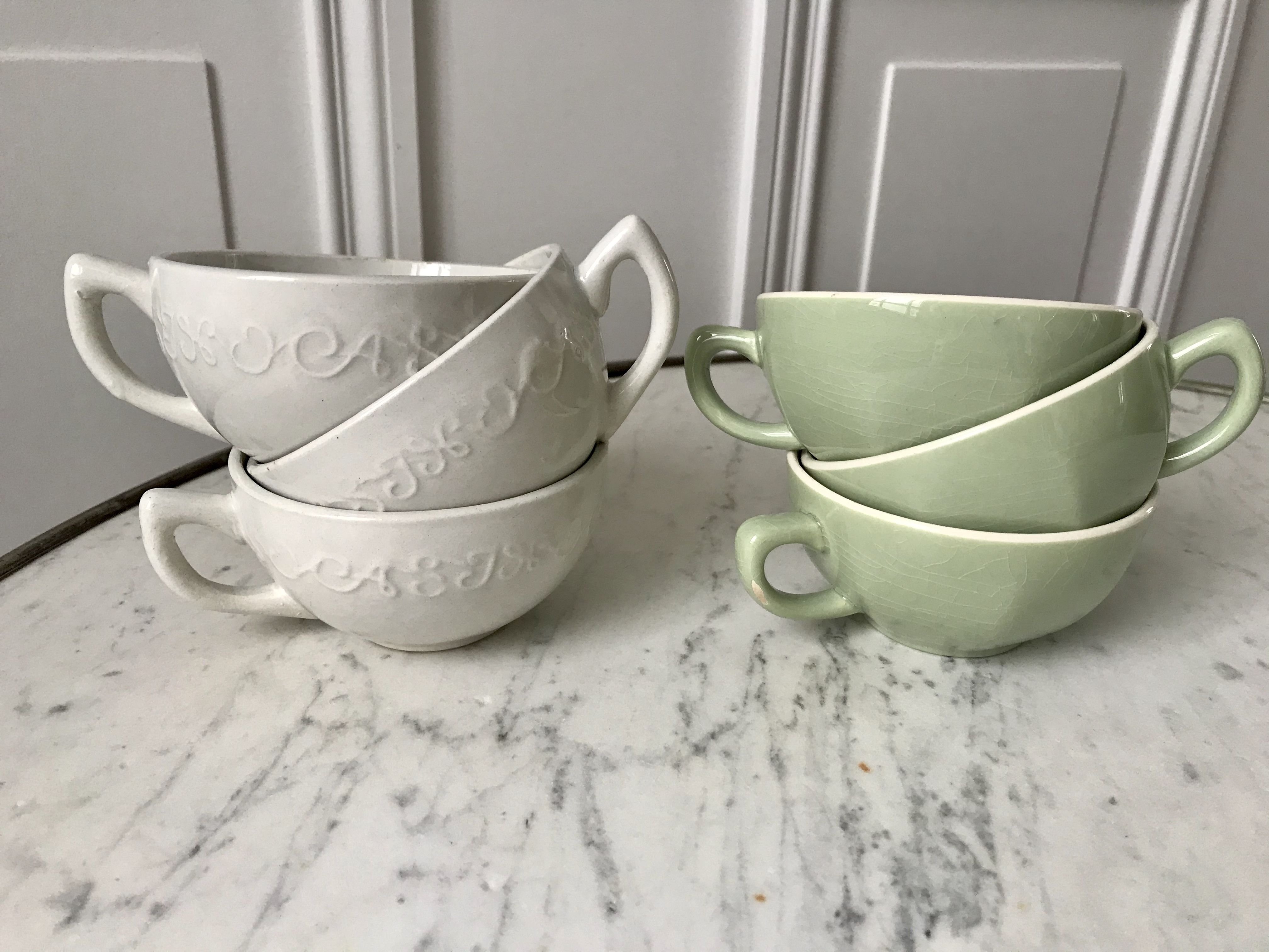Set of 6 coffee cups Digoin letters and Villeroy & Boch green sage 50s-60s