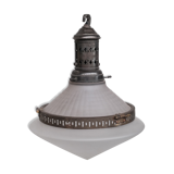 French conical glass and brass antique pendant light