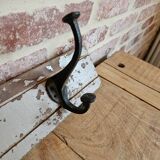 Solid teak coat hook with 4 double cast iron hooks