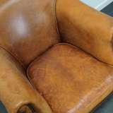 Fauteuil club vintage en cuir couleur cognac Pays-Bas