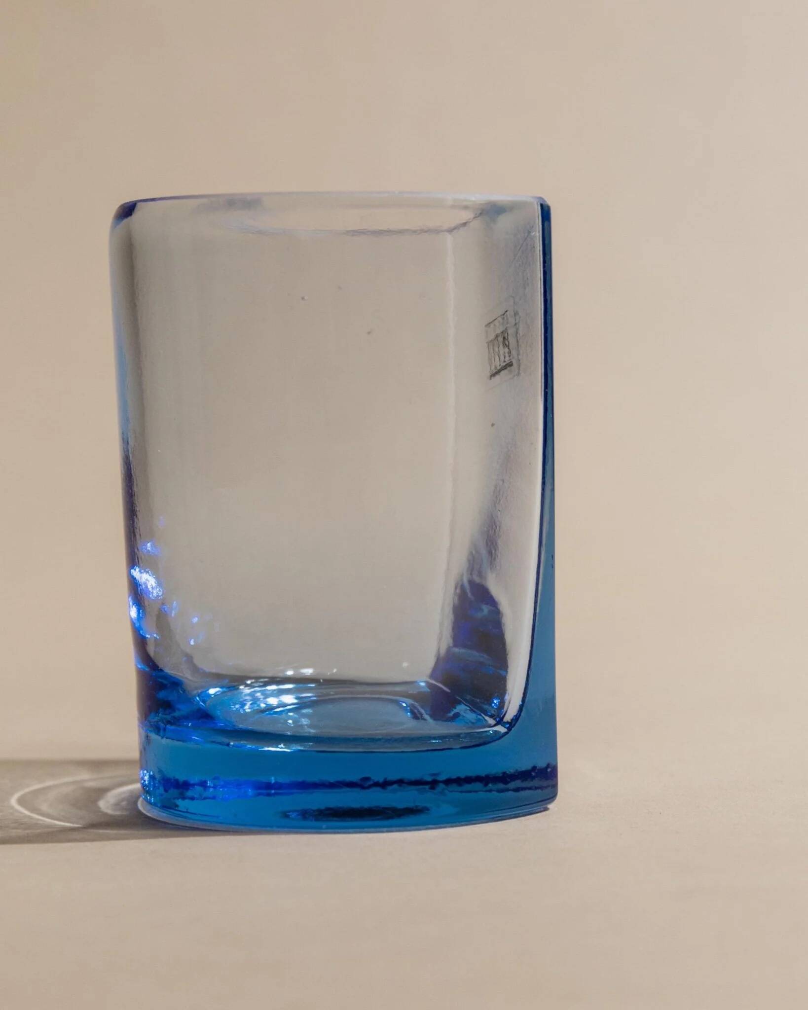 Six Blue Glass Tumblers by Pitti Studio - Vintage Italian Mid-Century Arched Glassware