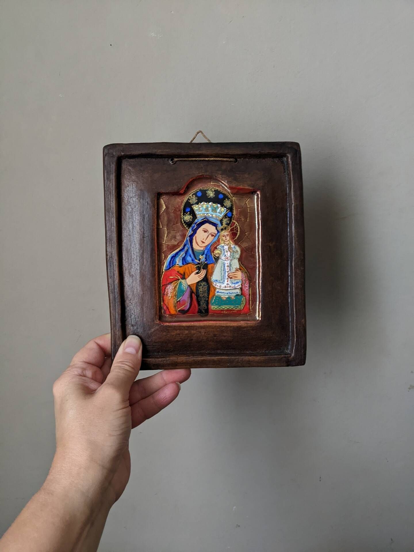 Glazed ceramic plaque of the Virgin and Child