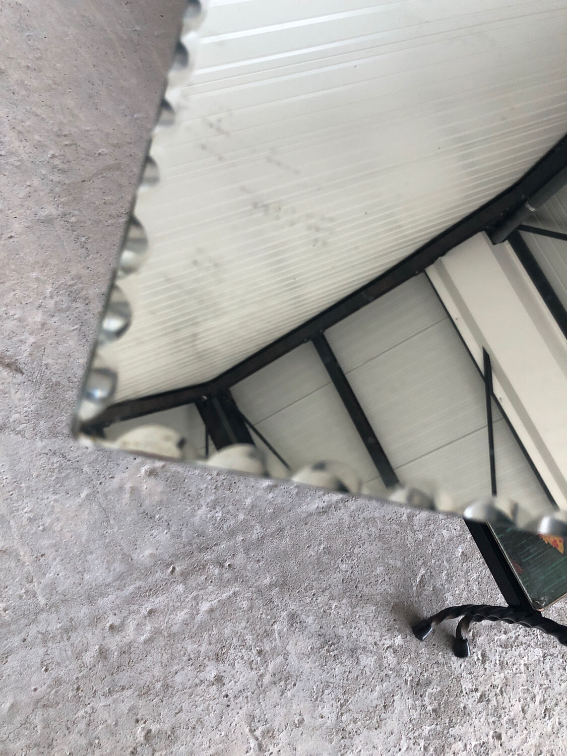 Vintage wrought iron coffee table with mirror and glass top