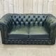 Chesterfield sofa in green leather 2 places from the 70s