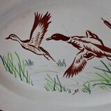 Digoin Sarreguemines dish, hand-painted decoration of wild birds
