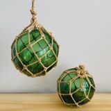 Pair of fishing floats and glass and rope