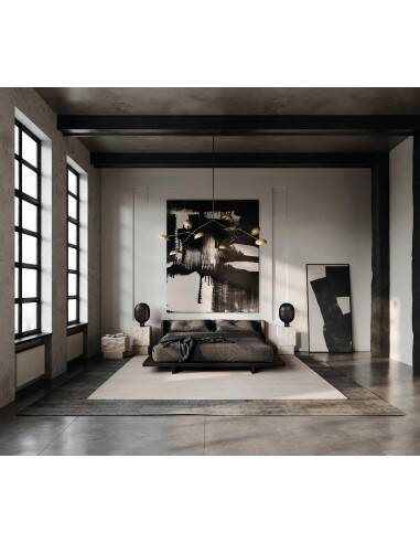 Black, oxidized aluminum table lamp, contemporary work.