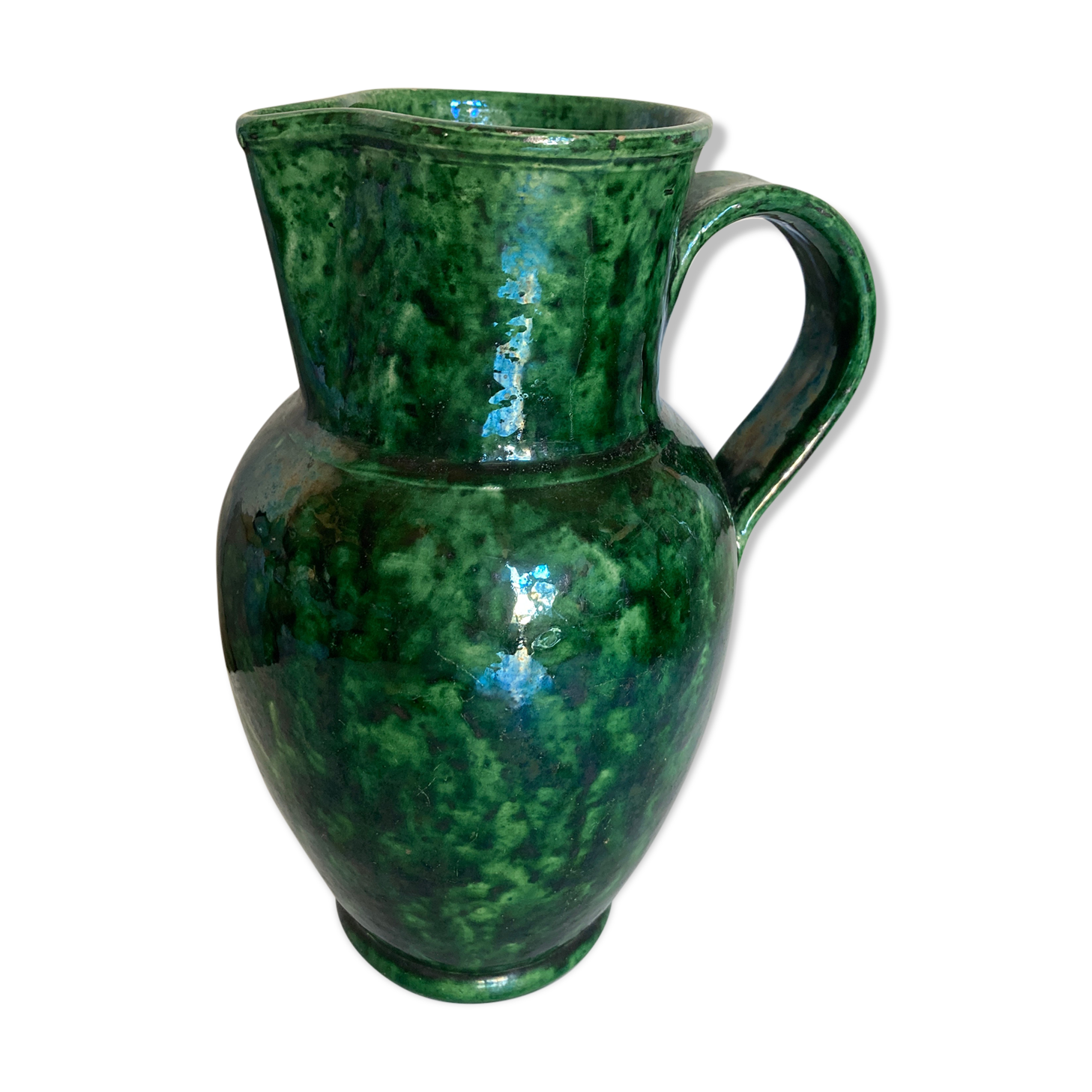 Glazed earthenware pitcher vase in green, Vaullauris, 1960.