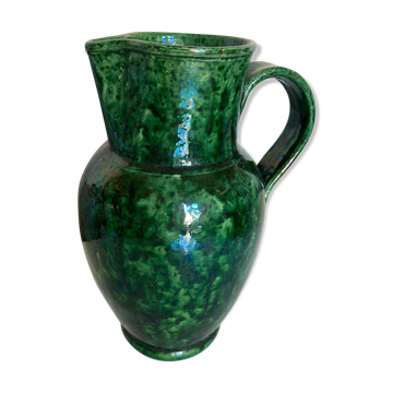 Glazed earthenware pitcher vase in green, Vaullauris, 1960.