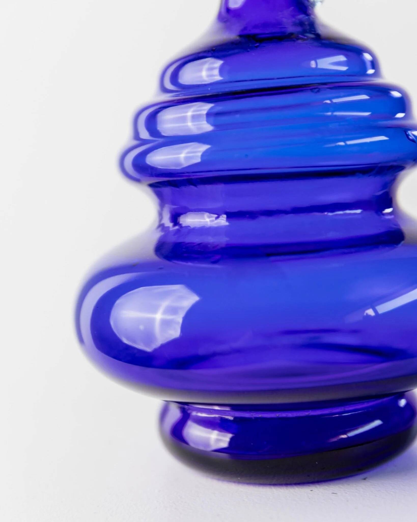 Murano cobalt blue glass carafe with clear handle and stopper - 1960s Italy, vintage mid-century design